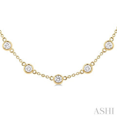 3 Ctw Bezel Set Round Cut Diamond Station Necklace in 14K Yellow Gold