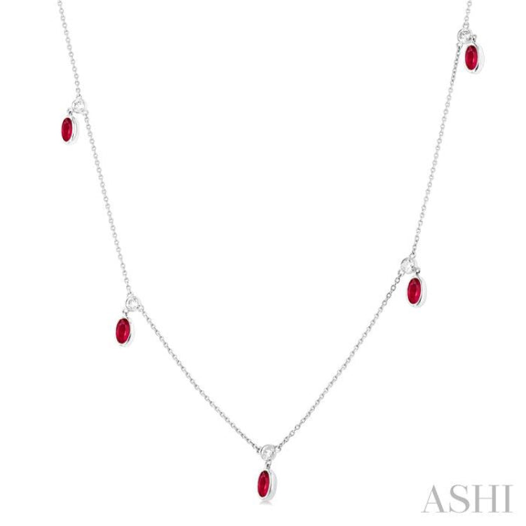 Oval Shape Gemstone & Diamond Station Necklace