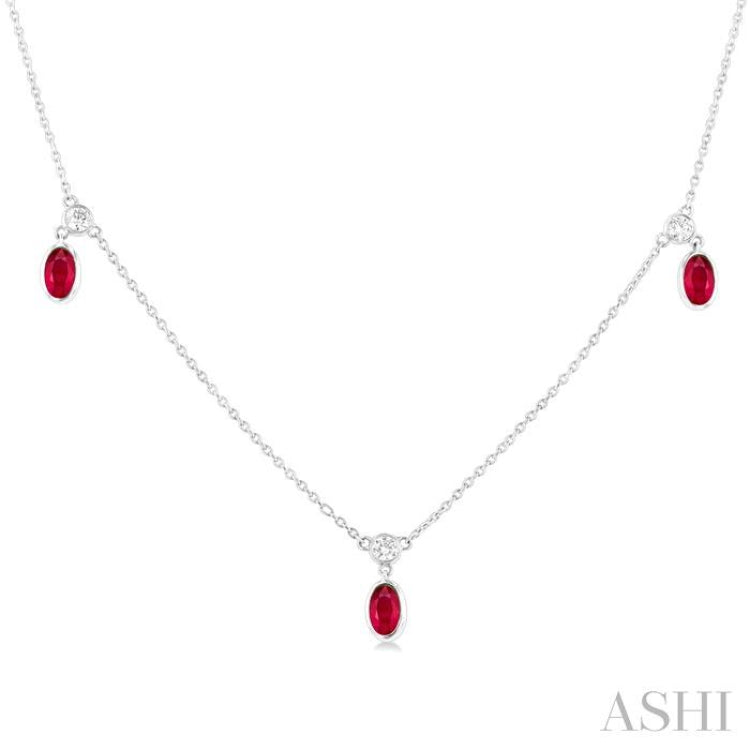 Oval Shape Gemstone & Diamond Station Necklace