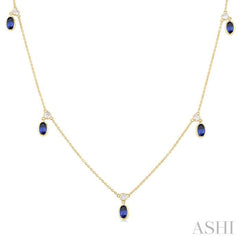 Oval Shape Gemstone & Diamond Station Necklace