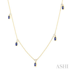 Oval Shape Gemstone & Diamond Station Necklace