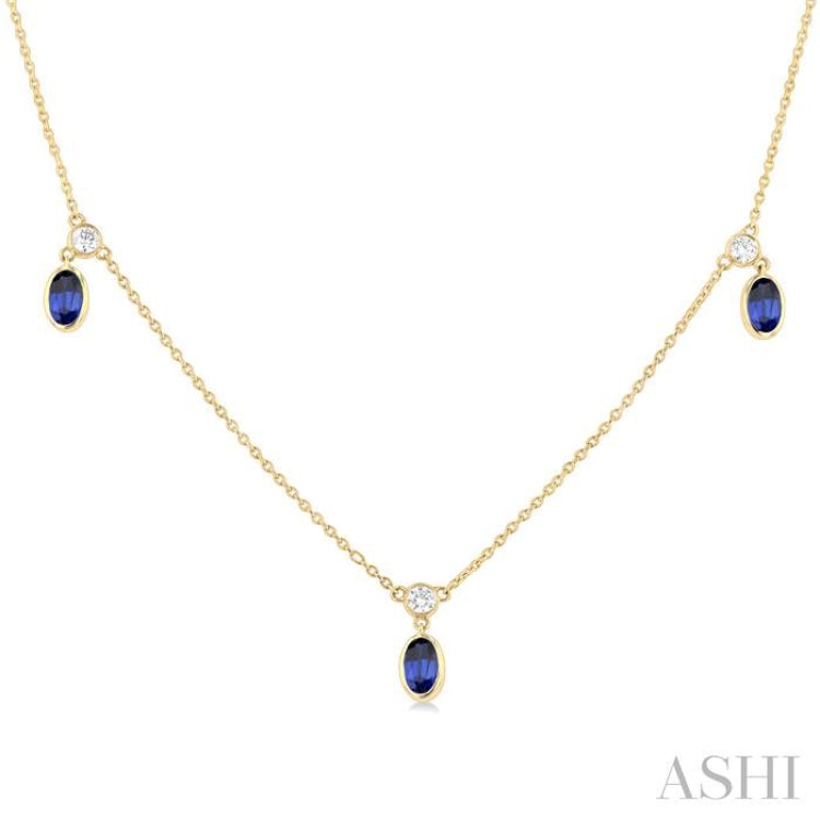 Oval Shape Gemstone & Diamond Station Necklace