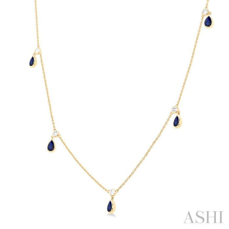 Pear Shape Gemstone & Diamond Station Necklace