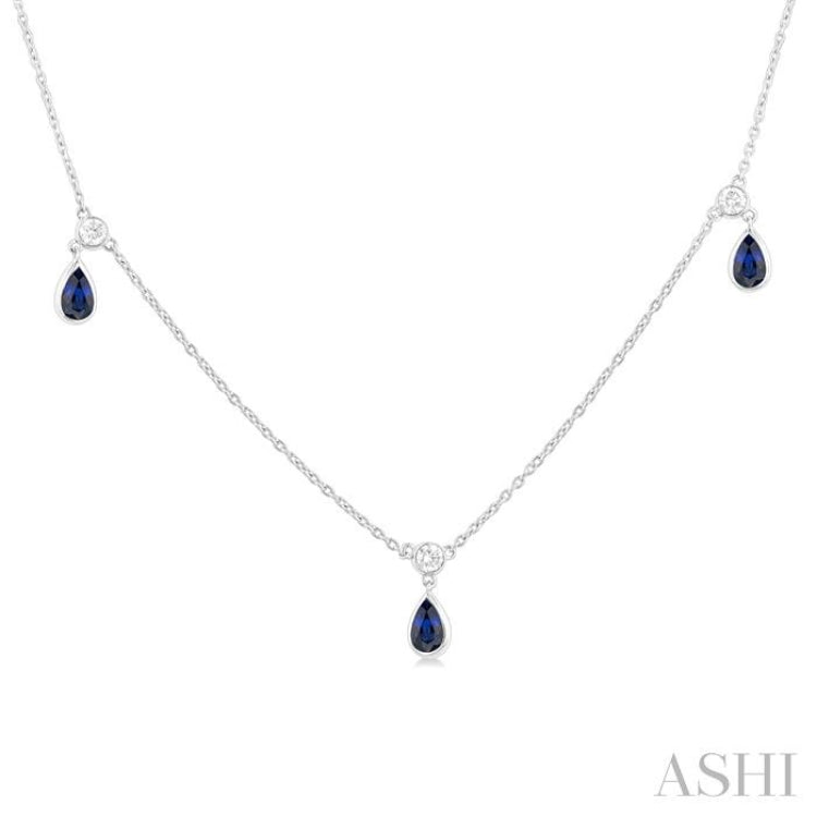 Pear Shape Gemstone & Diamond Station Necklace