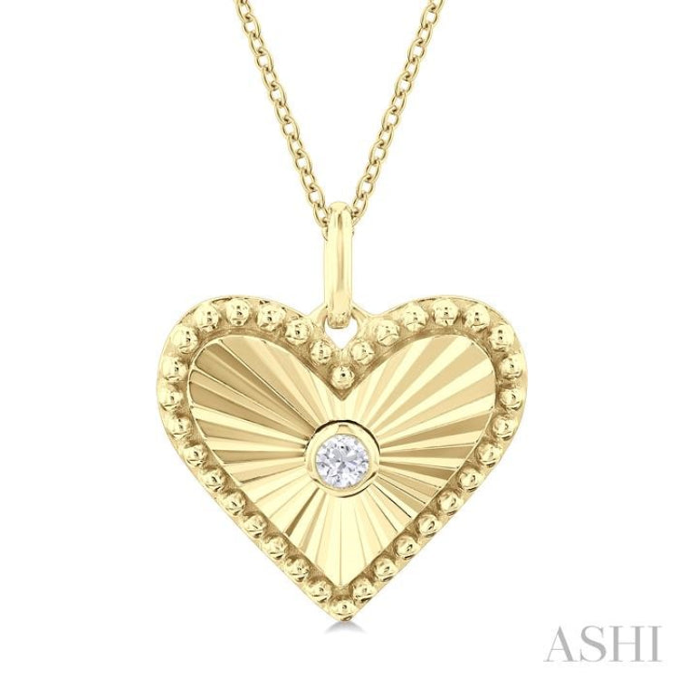 1/20 Ctw Heart fluted medallion Round Cut Diamond Pirouette Pendant With Chain in 10K Yellow Gold