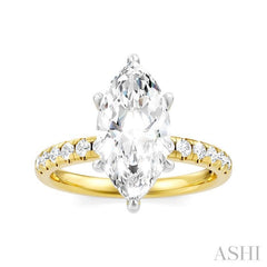 1/3 Ctw Marquise Shape Round Cut Diamond Semi-Mount Engagement Ring in 14K Yellow and White Gold