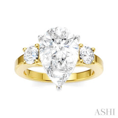 1/2 Ctw Tri-Mount Pear Shape Round Cut Diamond Semi-Mount Engagement Ring in 14K Yellow and White Gold