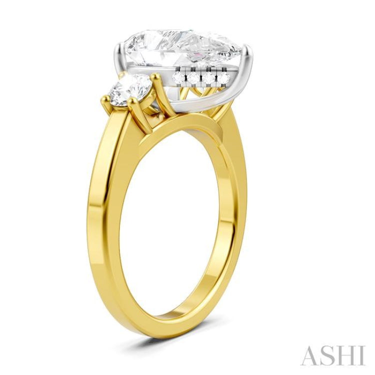 1/2 Ctw Tri-Mount Pear Shape Round Cut Diamond Semi-Mount Engagement Ring in 14K Yellow and White Gold