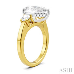 1/2 Ctw Tri-Mount Pear Shape Round Cut Diamond Semi-Mount Engagement Ring in 14K Yellow and White Gold