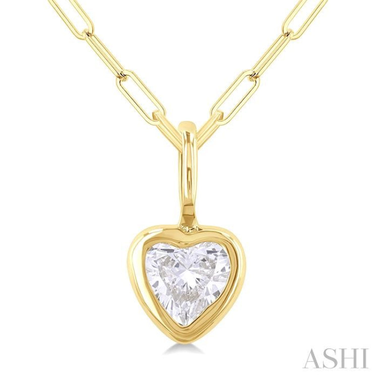 1/5 ctw Heart Shape Bezel Set Diamond Fashion Pendant With Paper Clip Chain in 14K Yellow Gold