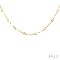 1 Ctw Bezel Set Round Cut Diamond Station Necklace in 14K Yellow Gold