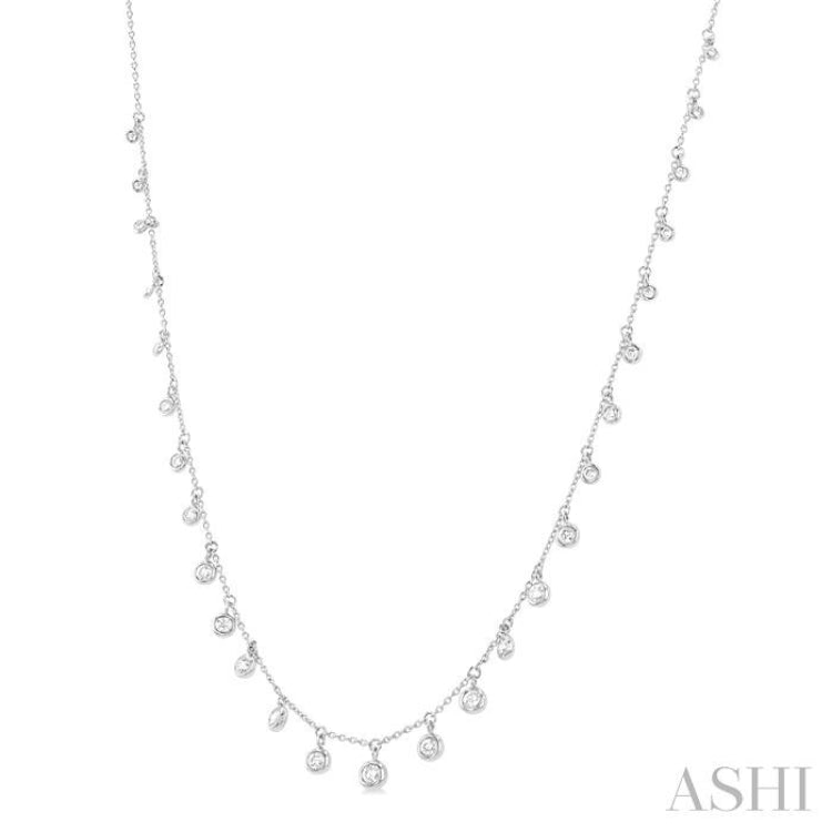 5/8 ctw Bezel Set Round Cut Diamond Station Necklace in 14K White Gold