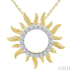 1/4 Ctw Textured Sunburst Round Cut Diamond Pirouette Fashion Pendant With Chain in 14K Yellow Gold