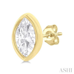 1/5 ctw Petite Bezel Set Marquise Cut Diamond Fashion Stud Earring in 10K Yellow Gold