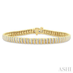 1.00 ctw Ribbed Round Cut Diamond Bracelet in 14K Yellow Gold