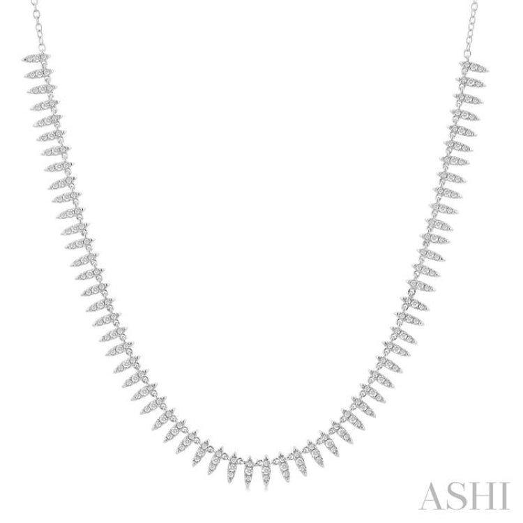 1 Ctw Spikes Motif Round Cut Diamond Fashion Necklace in 14K White Gold