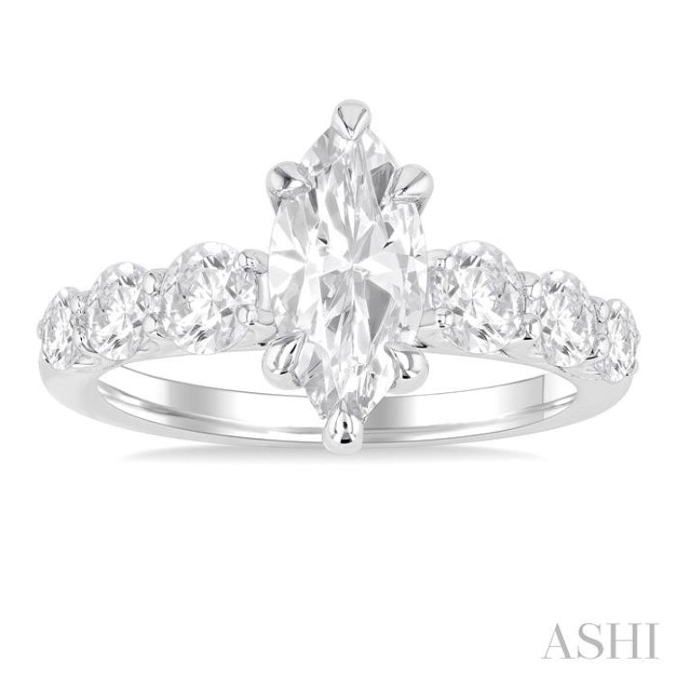 1 1/5 Ctw Marquise Shape Round Cut Diamond Semi Mount Engagement Ring in 14K White Gold