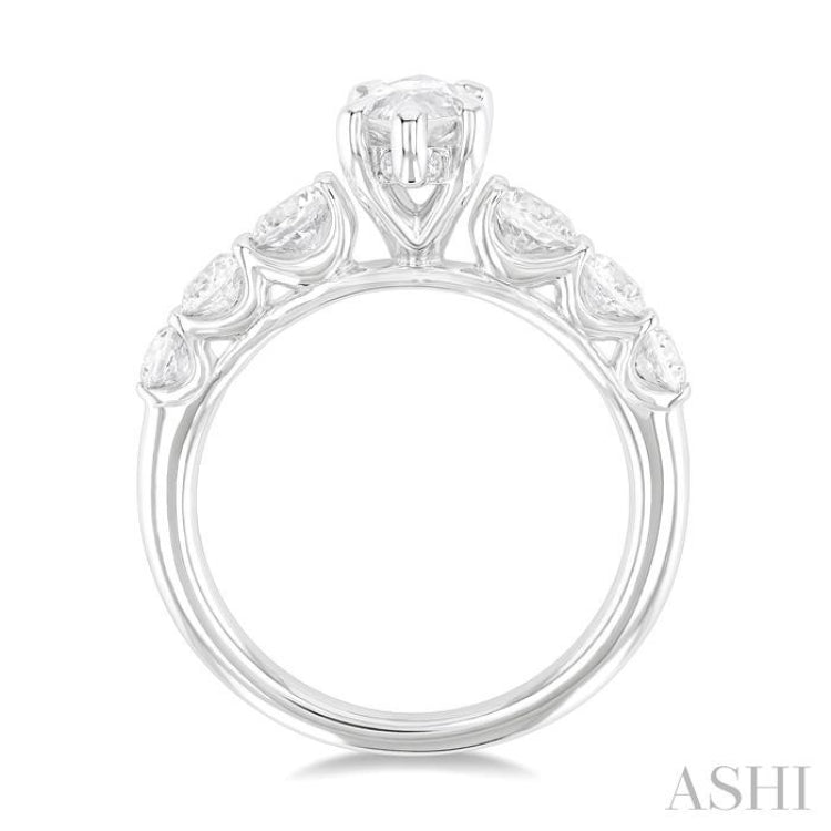 1 1/5 Ctw Marquise Shape Round Cut Diamond Semi Mount Engagement Ring in 14K White Gold