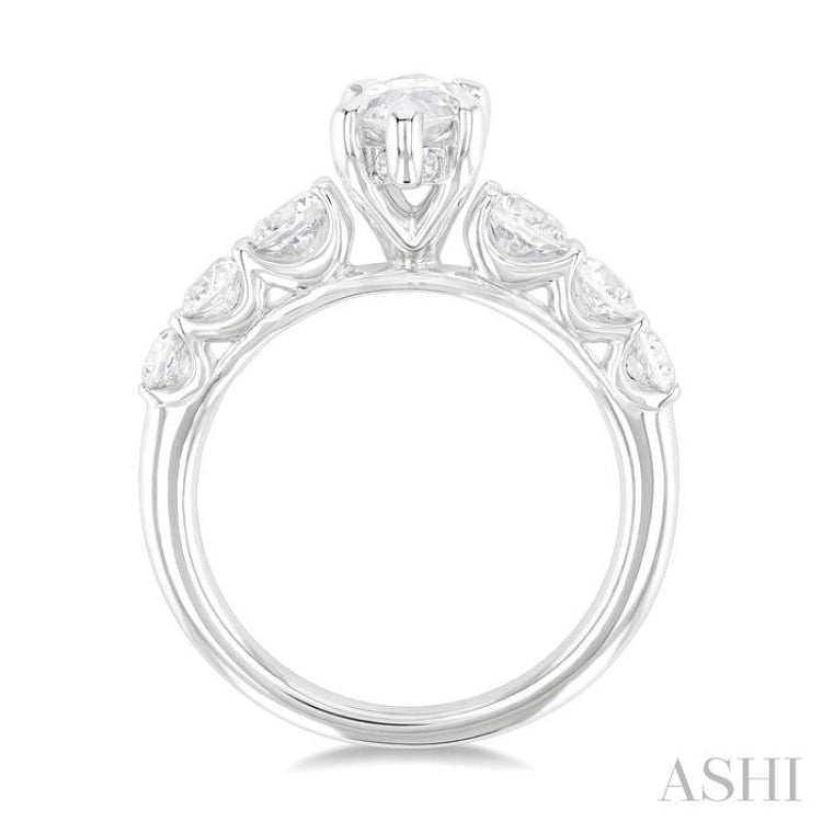 1 1/5 Ctw Marquise Shape Round Cut Diamond Semi Mount Engagement Ring in 14K White Gold