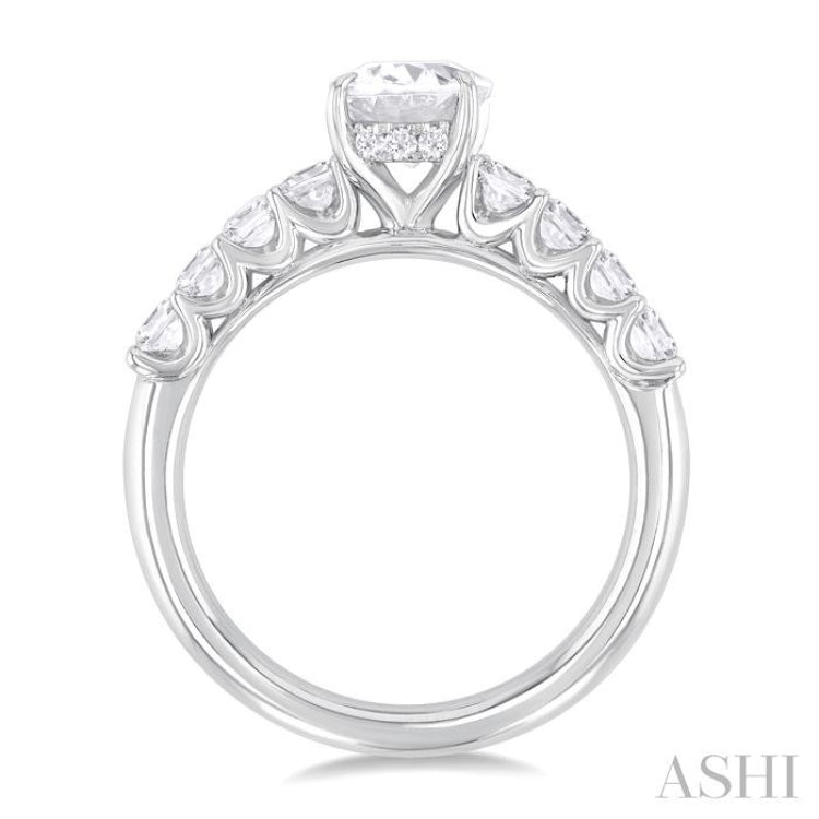 1 1/3 Ctw Oval Shape Princess and Round Cut Diamond Semi Mount Engagement Ring in 14K White Gold