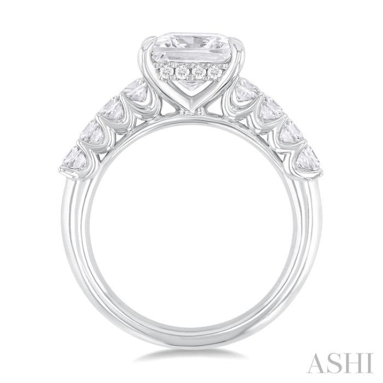 1 1/3 Ctw Princess Shape Princess and Round Cut Diamond Semi Mount Engagement Ring in 14K White Gold