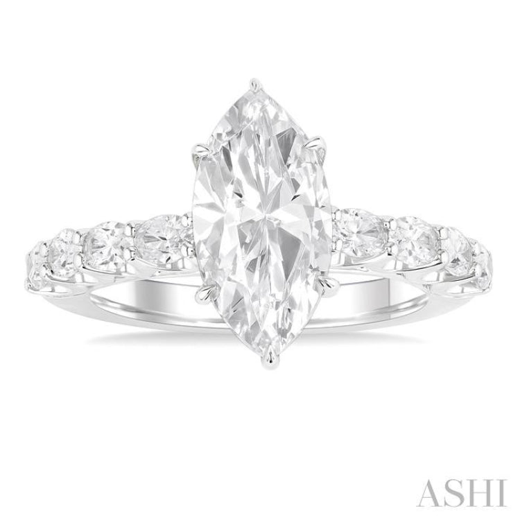 1 1/3 Ctw Marquise Shape Oval and Round Cut Diamond Semi Mount Engagement Ring in 14K White Gold