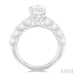 1 1/3 Ctw Marquise Shape Oval and Round Cut Diamond Semi Mount Engagement Ring in 14K White Gold