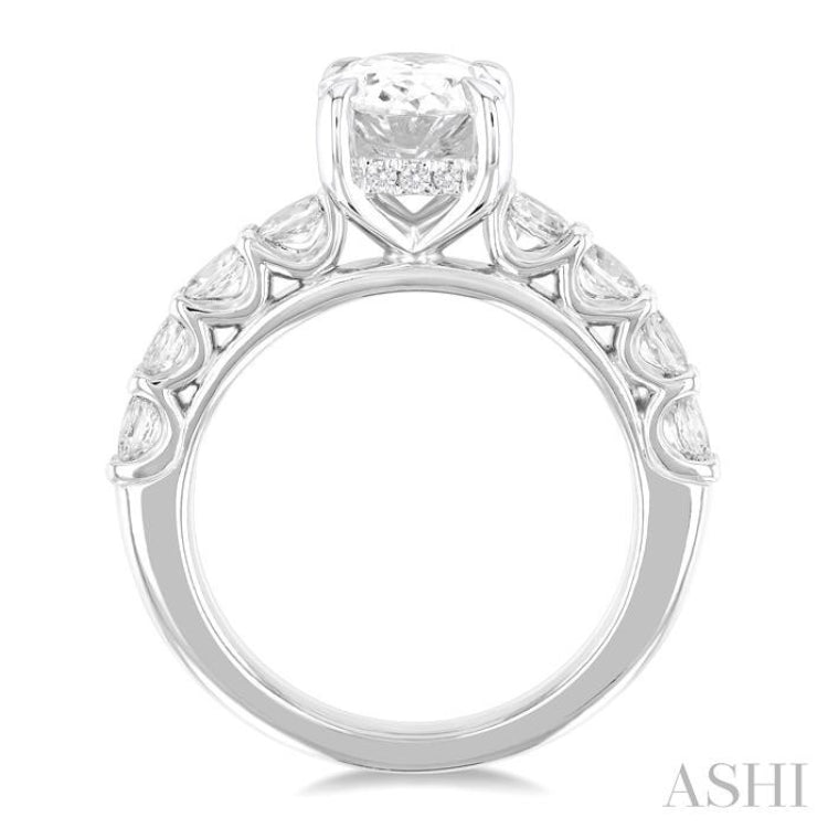 1 1/3 Ctw Oval Shape Oval and Round Cut Diamond Semi Mount Engagement Ring in 14K  White Gold