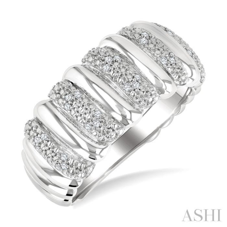 1/10 Ctw Bold Wide Ribbed Round Cut Diamond Pirouette Fashion Band in Sterling Silver