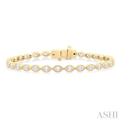 3 1/10 ctw East-West Bezel Set Marquise Cut Diamond Tennis Bracelet in 14K Yellow Gold