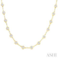 4 Ctw Bezel Set Round Cut Diamond Station Necklace in 14K Yellow Gold