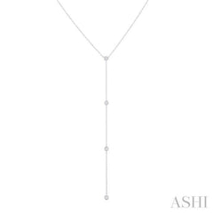 1/6 Ctw Bezel Set 4-Stone Round Cut Diamond Y-Shape Lariat Station Necklace in 14K White Gold