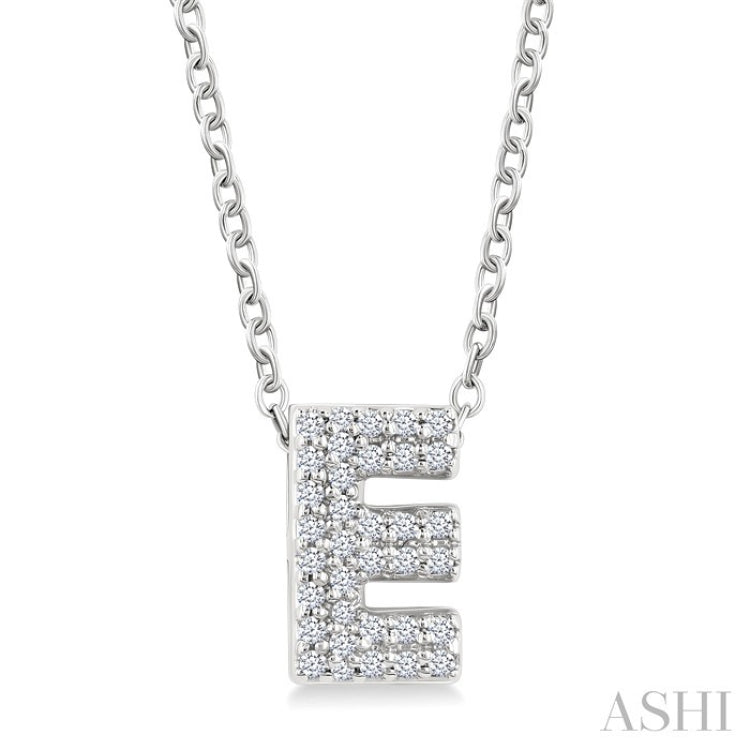 1/10 Ctw Bubble Accent Initial 'E' Round Cut Diamond Fashion Pendant With Chain in 10K White Gold