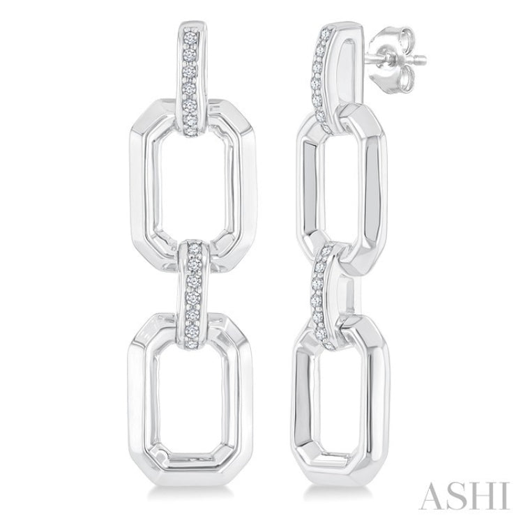 1/10 Ctw Bold Open Window Octagonal Shape D-Link Round Cut Diamond Fashion Earrings in Sterling Silver