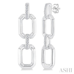 1/10 Ctw Bold Open Window Octagonal Shape D-Link Round Cut Diamond Fashion Earrings in Sterling Silver