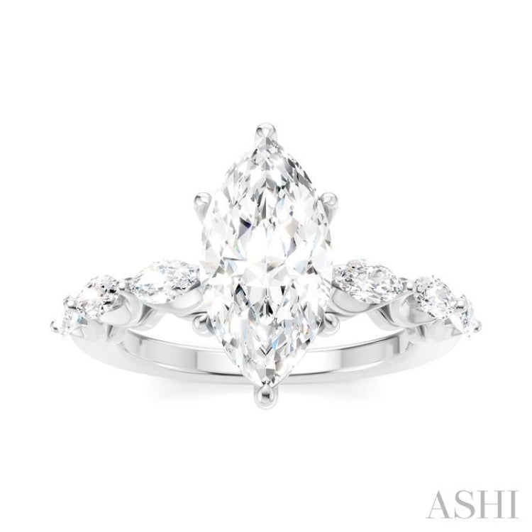 3/4 Ctw Marquise Shape Marquise and Round Cut Diamond Semi-Mount Engagement Ring in 14K White Gold