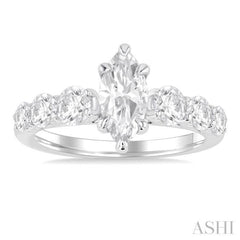 1 1/10 Ctw Marquise Shape Round Cut Diamond Semi Mount Engagement Ring in 14K White Gold