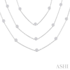 7 Ctw Bezel Set Round Cut Diamond 60-Inch Long Station Necklace in 14K White Gold