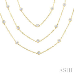 7.00 ctw Bezel Set Round Cut Diamond 60-Inch Long Station Necklace in 14K Yellow Gold