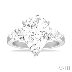 1 1/10 Ctw Tri-Mount Centerpiece Pear and Round Cut Diamond Semi Mount Engagement Ring in 14K White Gold