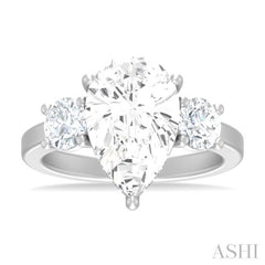 1 1/10 Ctw Tri-Mount Pear Shape Round Cut Diamond Semi Mount Engagement Ring in 14K White Gold