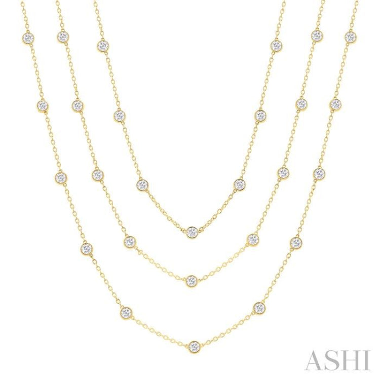 10 Ctw Bezel Set Round Cut Diamond 60-Inch Long Station Necklace in 14K Yellow Gold