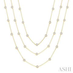 10 Ctw Bezel Set Round Cut Diamond 60-Inch Long Station Necklace in 14K Yellow Gold