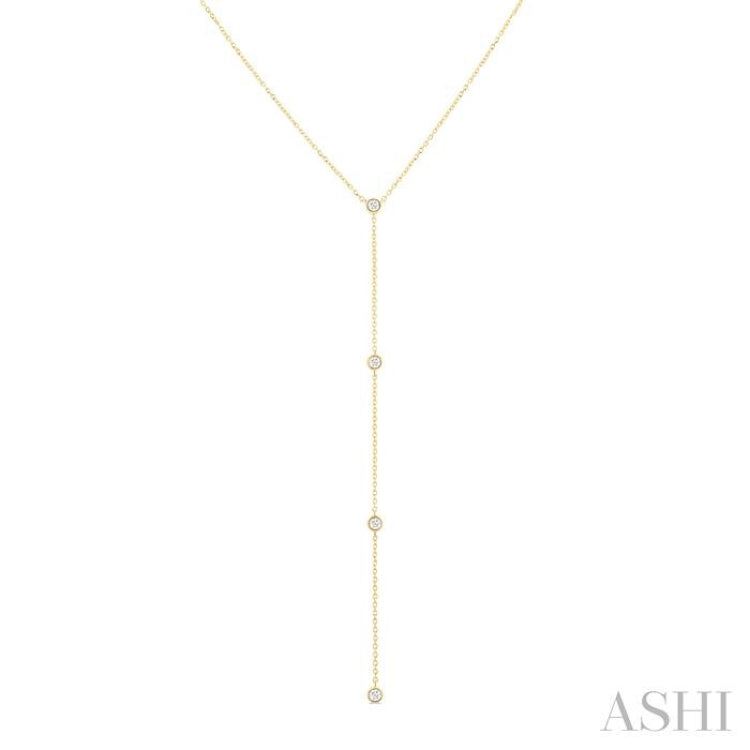 1/6 Ctw Bezel Set 4-Stone Round Cut Diamond Y-Shape Lariat Station Necklace in 14K Yellow Gold