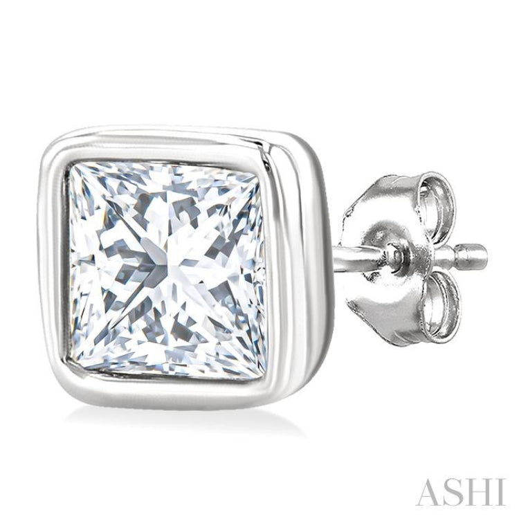 1/5 Ctw Petite Bezel Set Princess Cut Diamond Fashion Stud Earrings in 10K White Gold