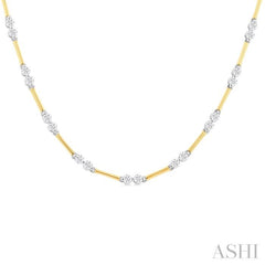 1 1/5 ctw Bar Link Round Cut Diamond Necklace in 14K Yellow and White Gold