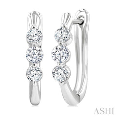1/2 Ctw 3-Stone Round Cut Diamond Fashion Hoop Earrings in 14K White Gold