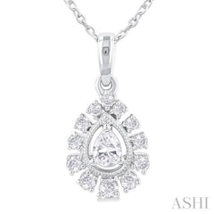 1/3 Ctw Pear and Round Cut Diamond Fashion Pendant With Chain in 14K White Gold