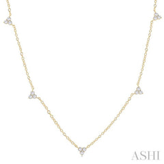 1/2 Ctw Trio Round Cut Diamond Station Necklace in 14K Yellow Gold