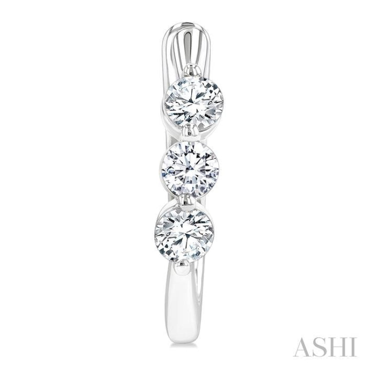 3/4 Ctw 3-Stone Round Cut Diamond Fashion Hoop Earrings in 14K White Gold